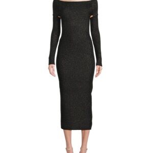 KHAITE Black Long Sleeve Off-Shoulder Dress
